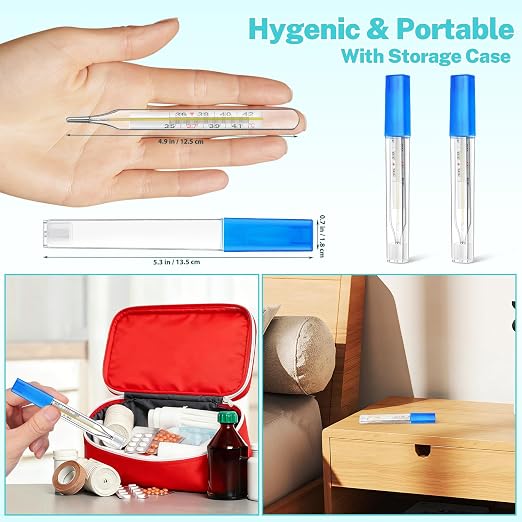 MAGICLULU 2Pc Glass Oral Temperature Adult Free Clinic Armpit Fast Reading Fever Indicator (℃ Large)