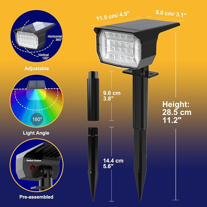 nipify Solar Spot Lights Outdoor Color Changing, Halloween RGB Spotlights | 2 Pack/7 Modes, Waterproof, Solar Powered, Landscaping, Lighting for Outside Pathway Yard Wall Garden Walkway