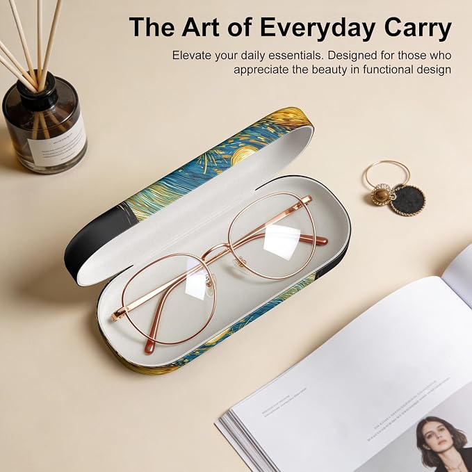 Hard Shell Leather Sunglasses Case,Classic Fashionable Cute Large Glasses Case for Women Men,Sunglass Eyeglasses