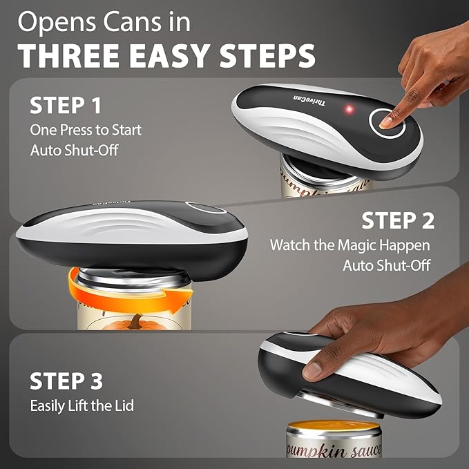 Can Opener Electric, Rechargeable One Press Automatic Can Opener, Side Cut Smooth Edge Hands Free, Fits All Can Sizes, Safe Kitchen Gadget Easy Use Tool for Seniors with Arthritis, Quick Open (Black)