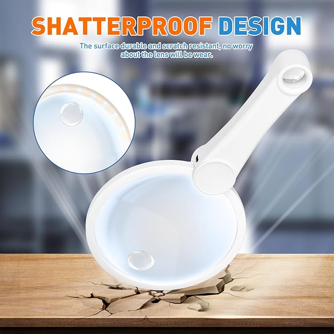 5.2 Inch Large Rechargeable Magnifier with Light, 30X 40X 60X Loupe Handheld Magnifying Glass with 49 Anti-Flicker LED Light, Third Gear Dimming Lighted Magnifier for Low Vision Coin Inspection