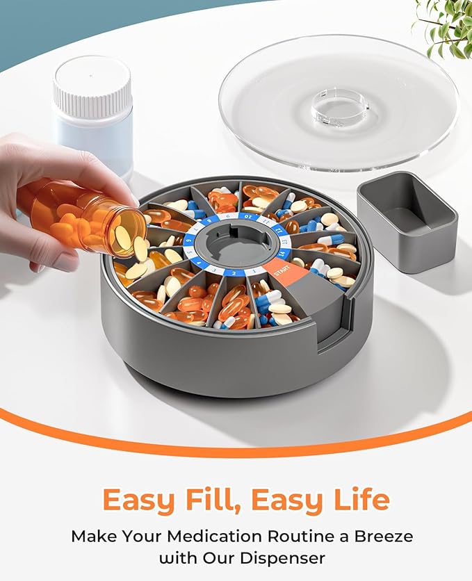 Daviky Daily Pill Dispenser, Large Capacity 14-Day Pill Organizer Box | Push Button Dispensing, Easy Open, Wall-Mounted or Standing, 14 Compartments, Senior-Friendly, for Medication & Vitamins