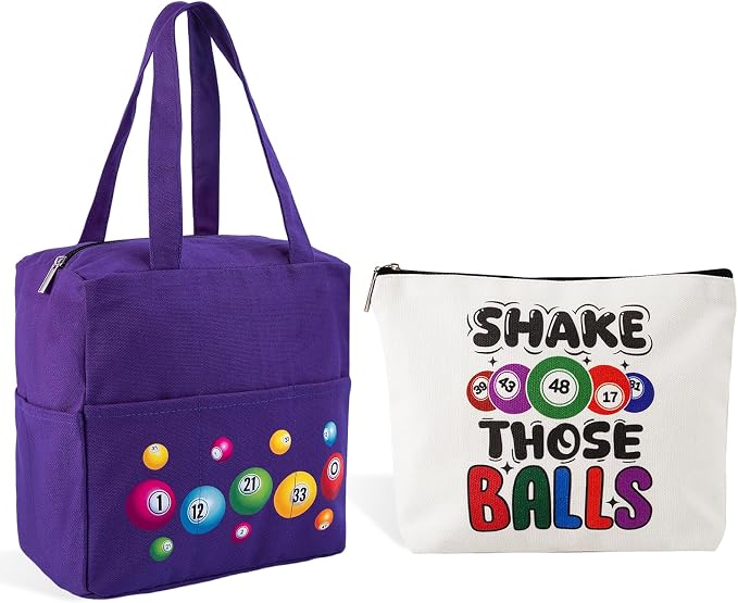 Bingo Bags with Pockets on Clearance, Bingo Bag with Zipper and Polyester Bingo Daubers Makeup Bag, Bingo Bags and Accessories Tote Gifts Game Suitable for Women and Girls (Purple)
