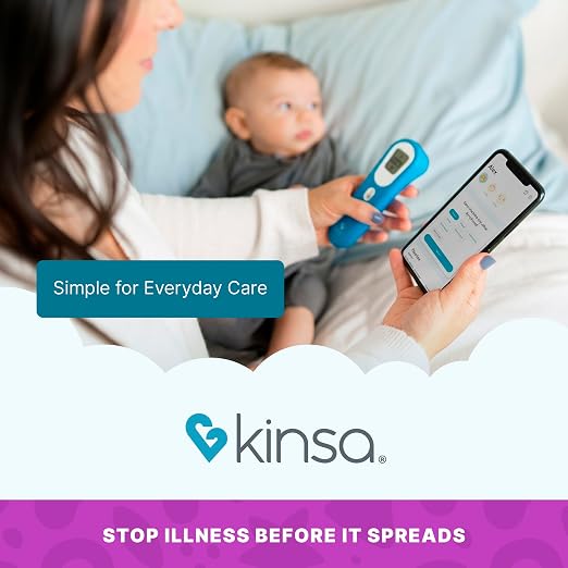 Kinsa QuickScan Smart No-Touch Digital Forehead Thermometer for Fever | Contactless readings for babies, kids and adults; smartphone app tracks family health and provides symptom advice