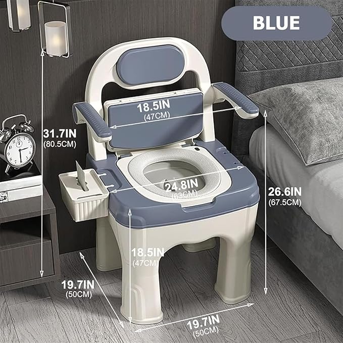 Bedside Commode Upgraded Safety Commode Toilet For Elderly And Disabled Portable Home Bedside Commode Chair Adult Potty Chair Seniors With Adjustable armrests,Bedside Toilet-Supports 660 Lbs (Blue)