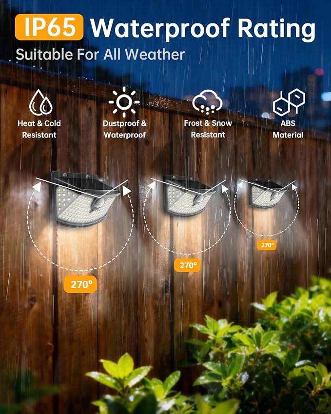 Aootek Solar Motion Sensor Lights Outdoor 120 LEDs, Black, 2 Pack | Lights Reflector, 270° Wide Angle, IP65 Waterproof, Step Lights For Front Door, Yard, Garage, Deck