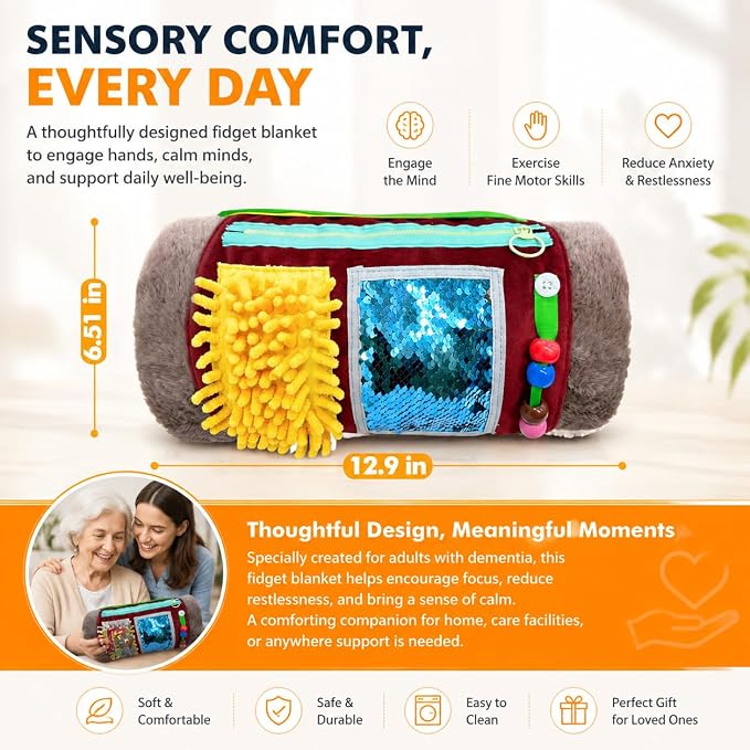 Fidget Blanket and Muff for Adults with Dementia, Alzheimers Dementia Activities Products for Seniors and Elderly, Gift Game and Sensory Fidget Blanket for Alzheimer’s or Dementia