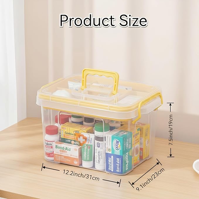 Pulseplay Clear Medicine Organizer Storage Box with Handle Protable Medicine Cabiner Organizer with Removable Tray Multipurpose Plastic Organizer Box for Home and Travel
