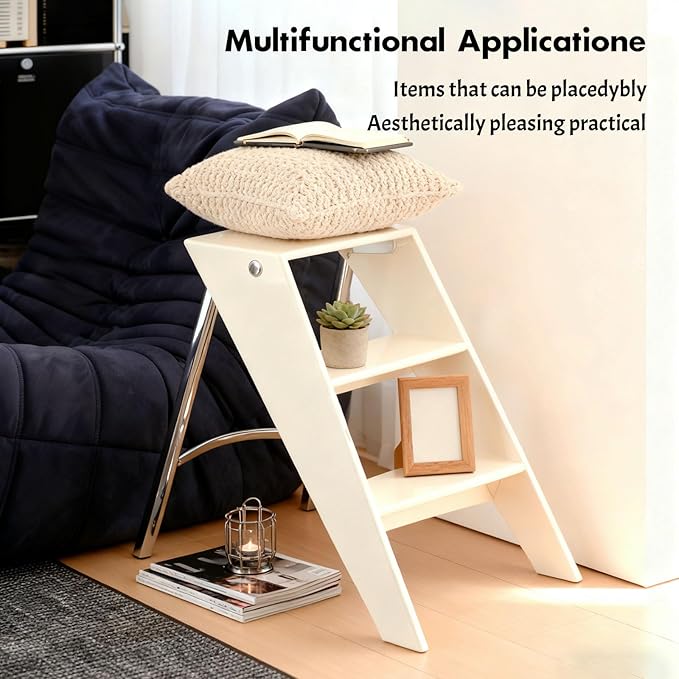Acrylic 3 Step Ladder Folding Step Stool for Adults Foldable Small Step Stool Ladder for Kitchen Plastic Stepladder Modern Collapsible Ladder for Closet Home Bathroom Indoor (White)