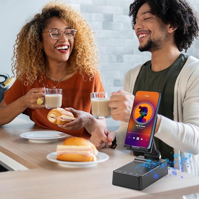 Foldable Phone Stand with Wireless Bluetooth Speaker and Anti-Slip Base, Birthday Gifts for Men/Women, Gadgets for Anniversary Idea Gift, Stocking Stuffers for Beloved