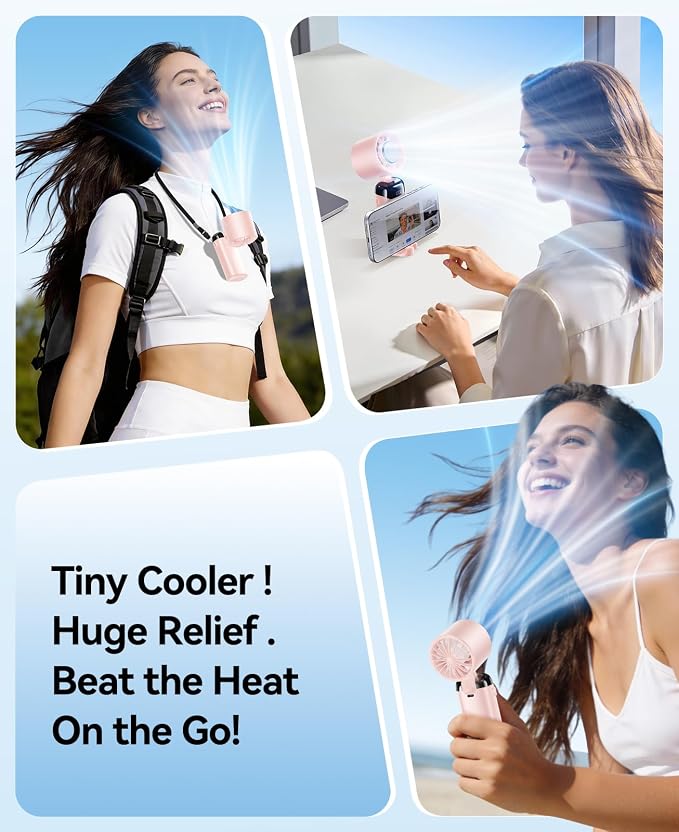 KIMMOO Handheld Portable Turbo Fan with Ice Cooler, Powerful 21000 RPM, Speed (1-199), Up to 14Hrs Cooling, Rechargeable Personal Fan, Small Pocket Hand Fans for Travel/Outdoor/Home/Office (Pink)