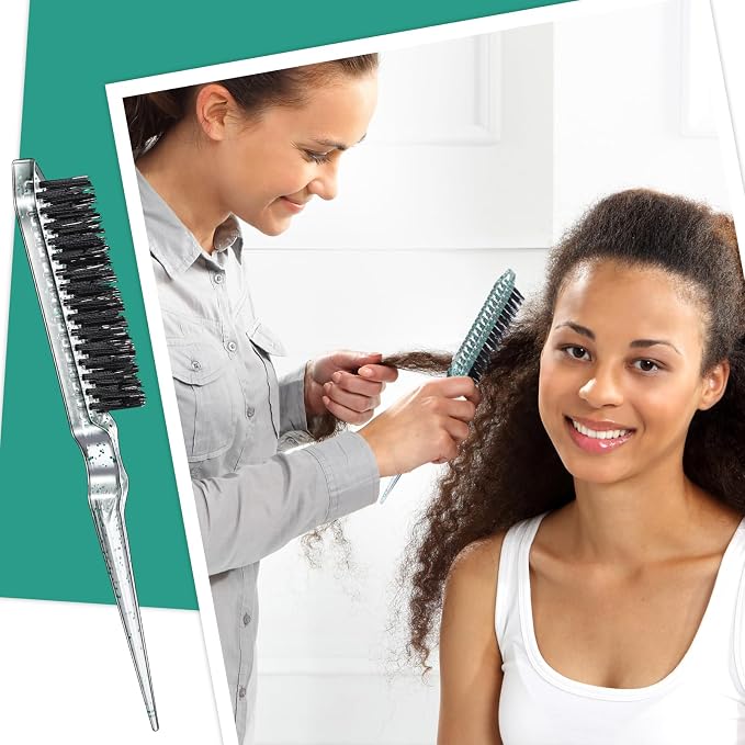 Geiserailie 3 Pcs Slick Back Hair Brush Set Bristle Brush Edge Control Teasing Comb for Women Black Hair(Clear Green)