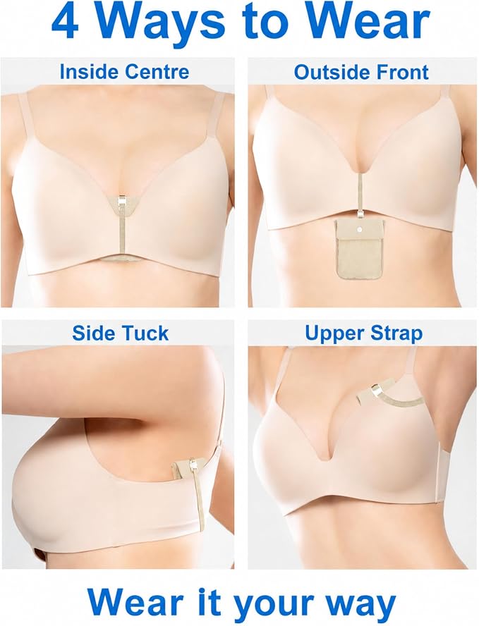 RFID-Blocking Travel Bra Wallet, Hidden Money Pouch with Elastic Strap | Ideal Secret Pocket to Protect Your Credit Cards, Cash and Valuables Under-Clothes, Nude, Bamneat
