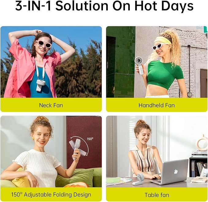 JISULIFE Portable Handheld Fan Life7: 3-in-1 Hand, Desk & Neck Fan-Gery | 19.5H Max Cooling, 5-Speed, LED Display, 5000mAh Rechargeable,USB Foldable Fan for Travel/Concerts/Cruise/Sports Events/Gifts
