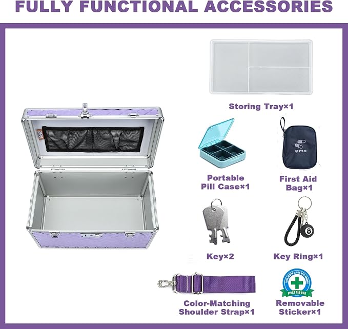 Storage Box with Key Lock, Lockable Medicine Storage Box, Empty First Aid Box, Security Lock Box, Multipurpose Locking Box for Home and Outdoor Use （purple, X-Large）