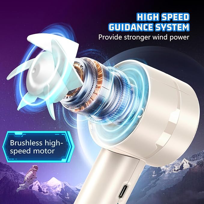 AaoLin 2pcs Portable Handheld Turbo Fan with 7000rpm High-Speed Motor USB Rechargeable Cooling Personal Fan 4-Speed, 4-16H Runtime, with Lanyard for Outdoor Travel, Women, Kids, Summer Gift
