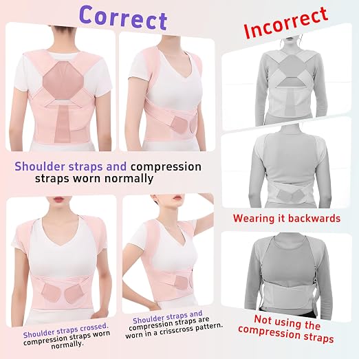 Posture Corrector for Women and Men Back Brace Upper Back Support Adjustable Breathable Shoulder Straightener Hunchback Correction Clavicle Back Pain Relief Comfortable Daily Wear Pink XX-Large