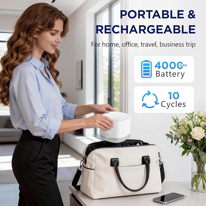 Ultrasonic Retainer Cleaner with 4 UVC Light, Jinyeda 45kHz Rechargeable Retainer Cleaner Machine 24W, 4000mAh Battery, 200ML Dental Cleaning Pod 3 Mode for Mouthguard Aligners Denture