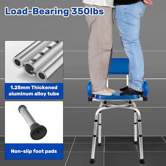 360° PU Padded Swivel Shower Chair-Bath Tub Transfer Bench, 20-25in Adjustable Height, Drop Arms & Anti-Rust Aluminum Shower Chair for Elderly and Disabled, Safety Bench for Bathtubs & Showers