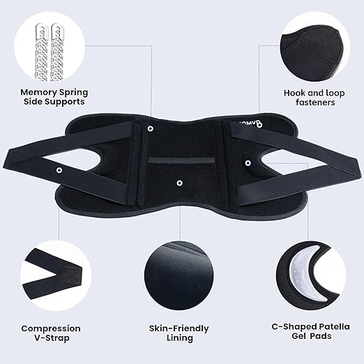 JOMVD Knee Brace for Knee Pain, Meniscus Tear, Adjustable Knee Support with Side Spring Stabilizers for Meniscus Tear, Arthritis, MCL, Patella Stability, Knee Pain Relief, Women and Men, Small