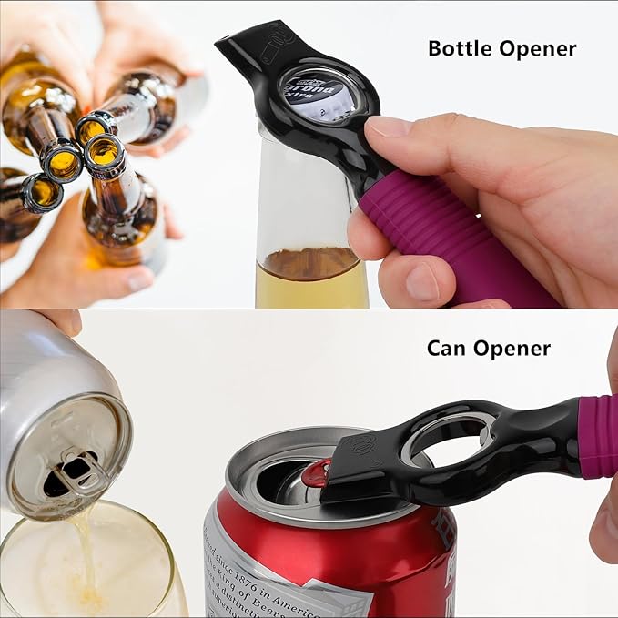 2-Pack Magnetic Beer Bottle Opener & Soda Can Opener, 2-in-1 Bottle Opener and Can Tab Opener Tool for Bartender, Long Nails, Arthritis, Seniors, Silicone Handle with Build in Magnet - Rosy