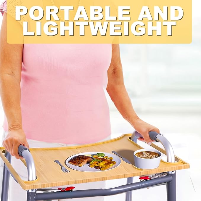 Walker Tray for Seniors, Lightweight, Foldable with Cup Holder | Tray for Folding Walker Accessories for Elderly Fits Most Standard Walkers, Portable 21.5"x15" Surface for Dining&Traveling