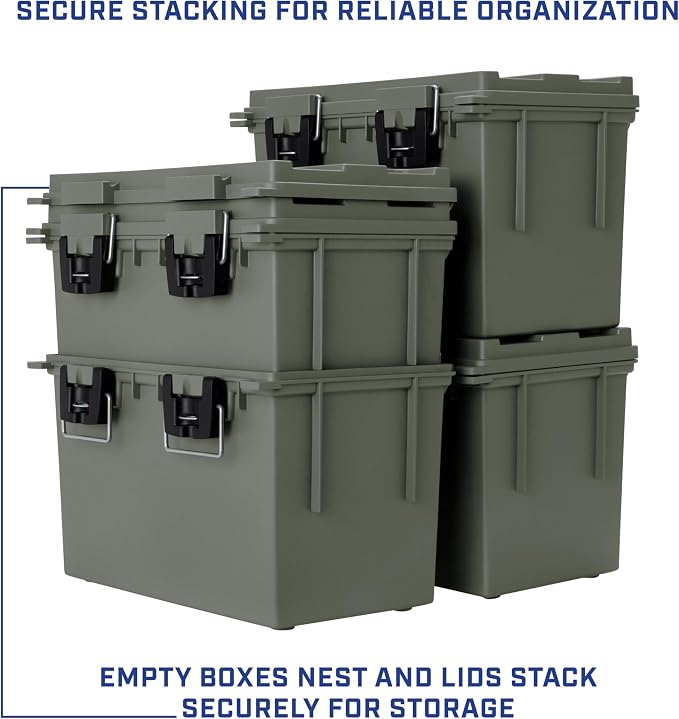 Sheffield XL Ammo Box Made in USA, Stackable Lockable Ammo Storage Box | 4 Pack Lockable Storage Box, Water and Dust Resistant Dry Box, Secures Hunting Gear, Gun Accessories, Supplies, and Bullets