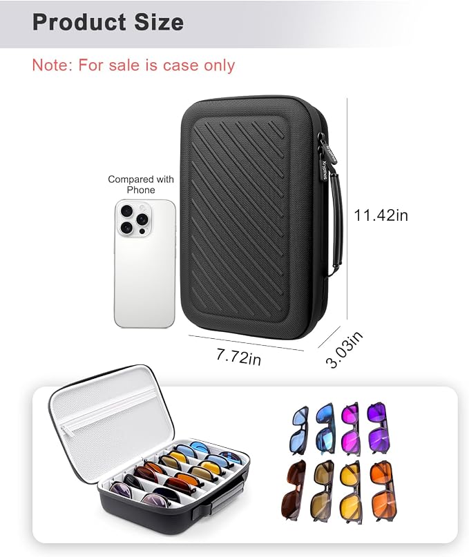 Krypthos Travel Sunglasses Organizer Case, Portable Eyeglasses Storage Box Eyewear Glasses Display Case for Men Women
