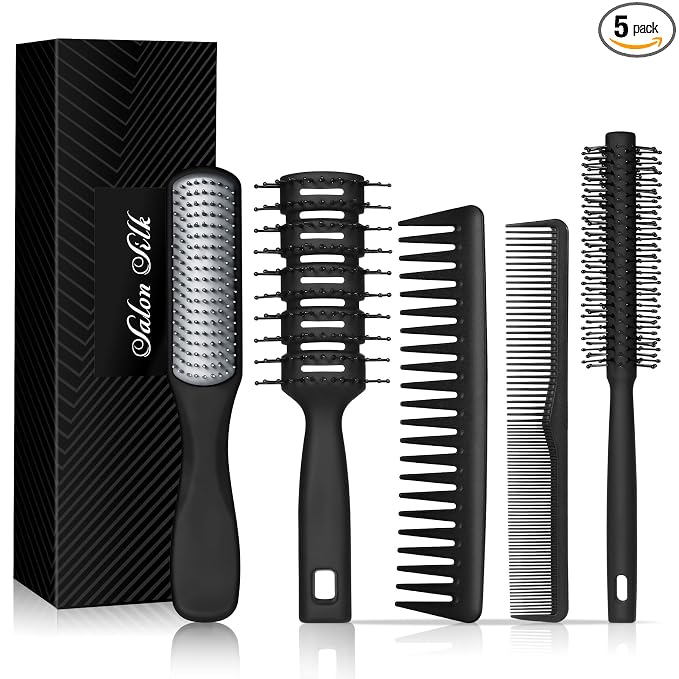 SalonSilk Hair Brush for Men, 5PCS Men Hair Brush & Styling Comb Set, Professional Barber Tools for All Hair Types, Perfect for Styling, Grooming, and Detangling