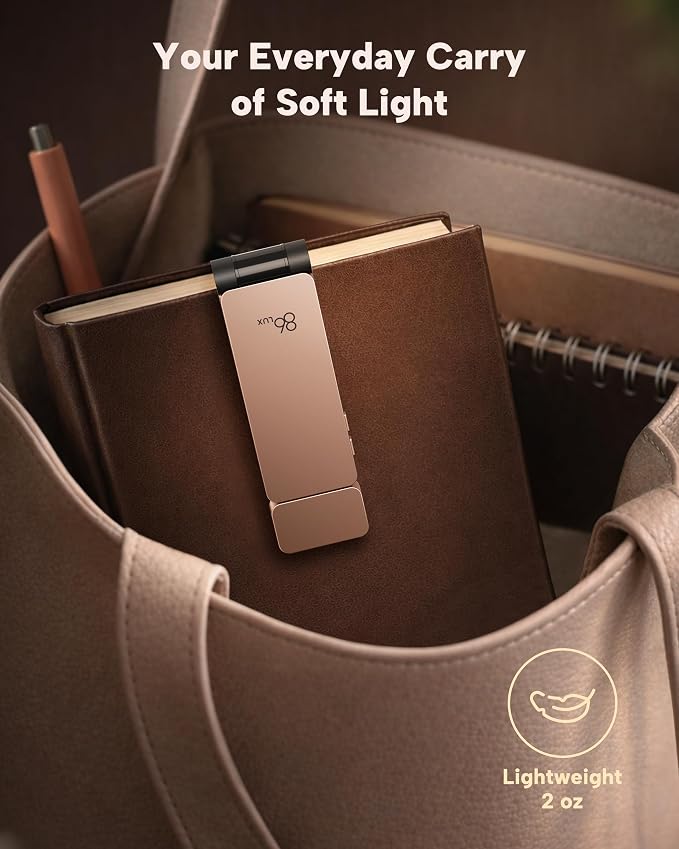 86lux Book Light, Rechargeable Clip-On LED Reading Light for Bed & Night Use - 3 Color Temperatures with Stepless Dimming, Ultralight Bookmark Design for Kids, Book Lovers, Pink Brown | 3 Color Temperatures with Stepless Dimming, Ultralight Bookmark De...