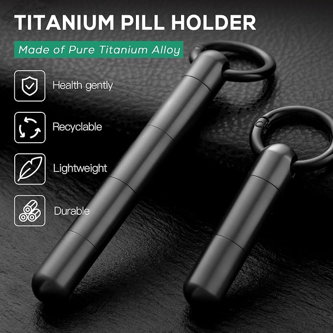 TISUR Large Keychain Pill Holder, Titanium Pill Case Waterproof Pill Fob for Travel Purse Pocket,Pill Organize | Waterproof Pill Fob,Portable Pill Box Container,Purse Pill Organizer Tube