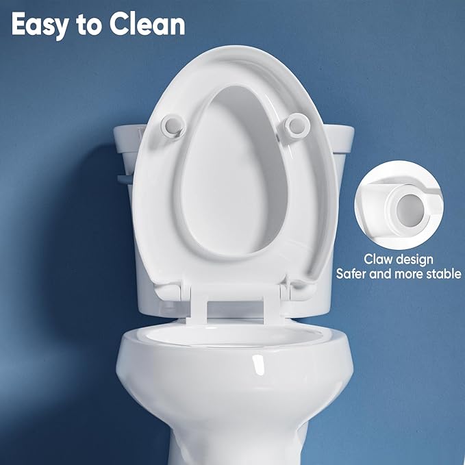 SAMODRA Elongated Raised Toilet Seat Riser, White | 3 Inch High Elevated Toilet Seat for Seniors, Soft Close, Non-slip Bumpers , Easy Install & Clean