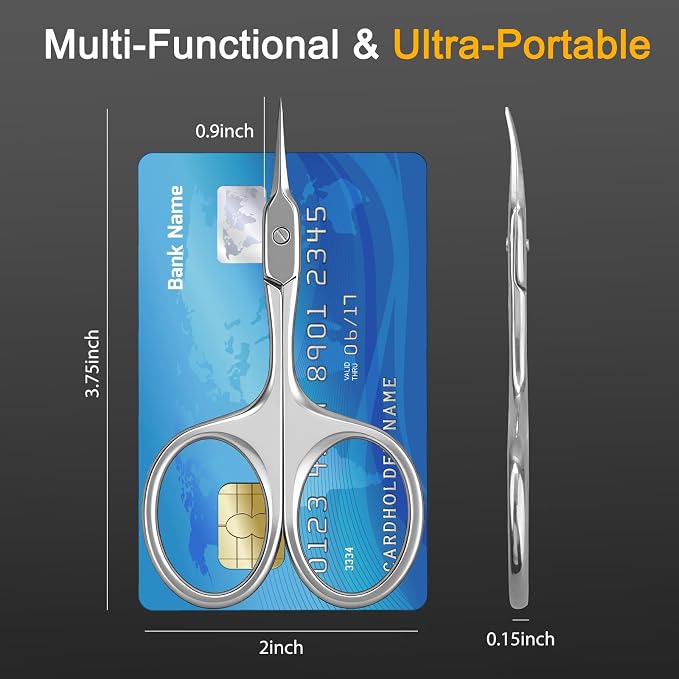 Curved Cuticle Scissors, Extra Fine Tip, Manicure Pedicure | Fine curved tip for manicure, pedicure and eyebrow trimming. For women and men. Compact grooming tool for precise nail care.