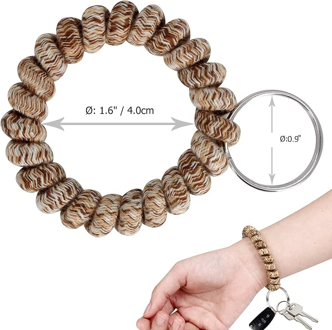 BIHRTC Pack of 6 Keychain Bracelet Wristlet Wrist Key Chain Holder Spring | Wristband Flexible Spiral Wrist Coil Spring Stretchable Spiral Key Rings for Gym Pool ID Badge Sports