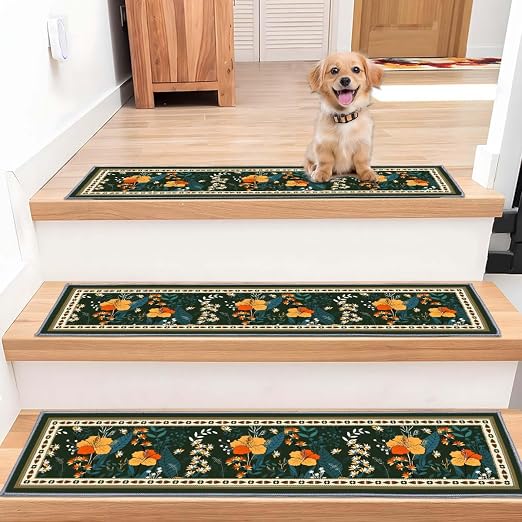 Stair Treads for Wooden Steps, 15 PCS, 30"X8", Colorful | Edging Non-slip Stair Runner Indoor, Self-Adhesive Backing, Washable Reusable, Carpet Stair Treads for Kids Elderly Pets