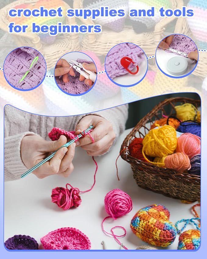 Aeelike Crochet Kit for Beginners Adults Kid, Complete Crochet Kits, Pink | Crochet Kit for Beginners Young and Old, All-inclusive Kit with Crochet Hooks 655 Yards Yarn Instruction Knit Bag, Ideal Gift