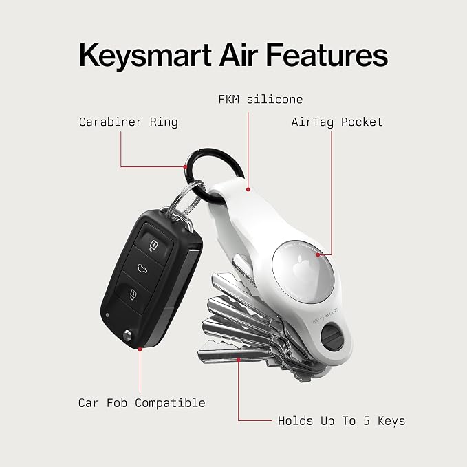 KeySmart Air - Premium Keychain Key Holder Compatible with Apple AirTag, 5 Key Organizer Keychain, Air Tags Not Included