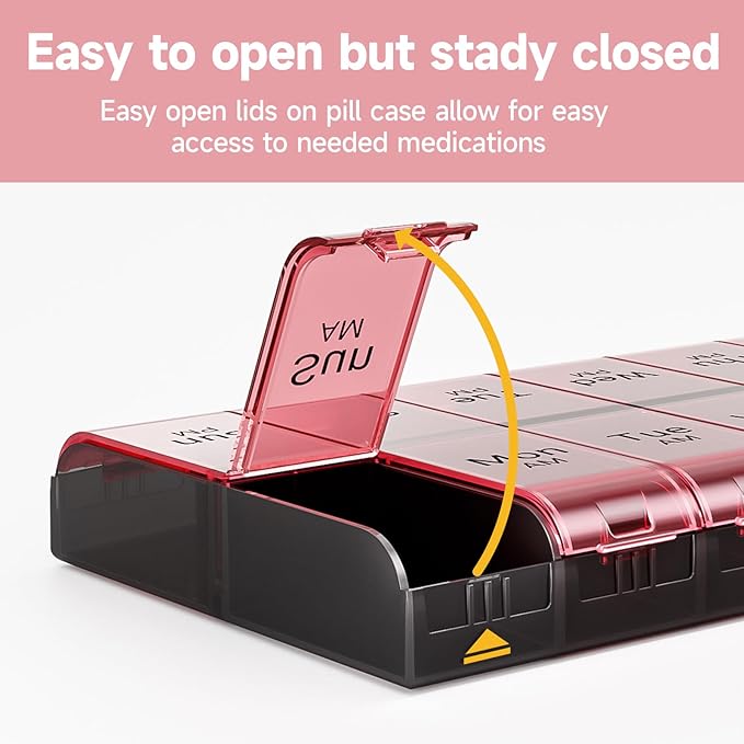 COLORWING AM PM Extra Large Pill Organizer, XL 7 Day Pill Organizer 2 Times a Day, Weekly Daily Pill Case, Day Night Oversized Medicine Box, Vitamin Holder, Big Pill Container (Pink)