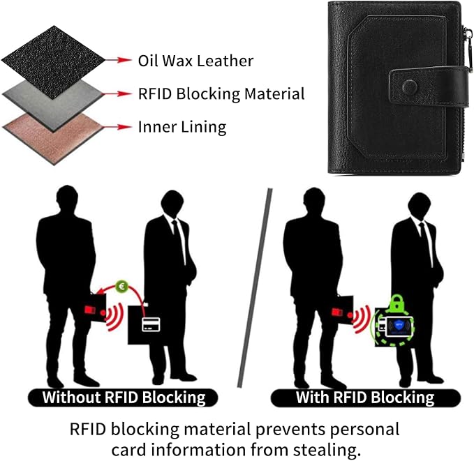 GAEKEAO Genuine Leather Wallets for Men with Zipper, RFID Blocking Mens Wallet with Coin Pouch, Bifold Wallet with 2 ID Windows in Gift Box, Billeteras de Hombres