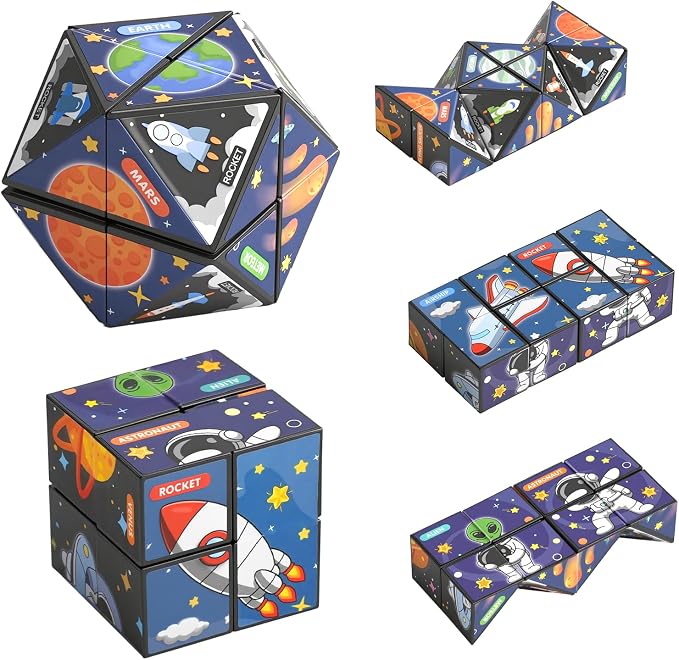 Dementia Prevention Puzzle Cube for Seniors - Brain Boosting Memory Game, Anti-Slip Large Blocks with Easy-Rotate Design for Alzheimer's Care (Space Pattern)