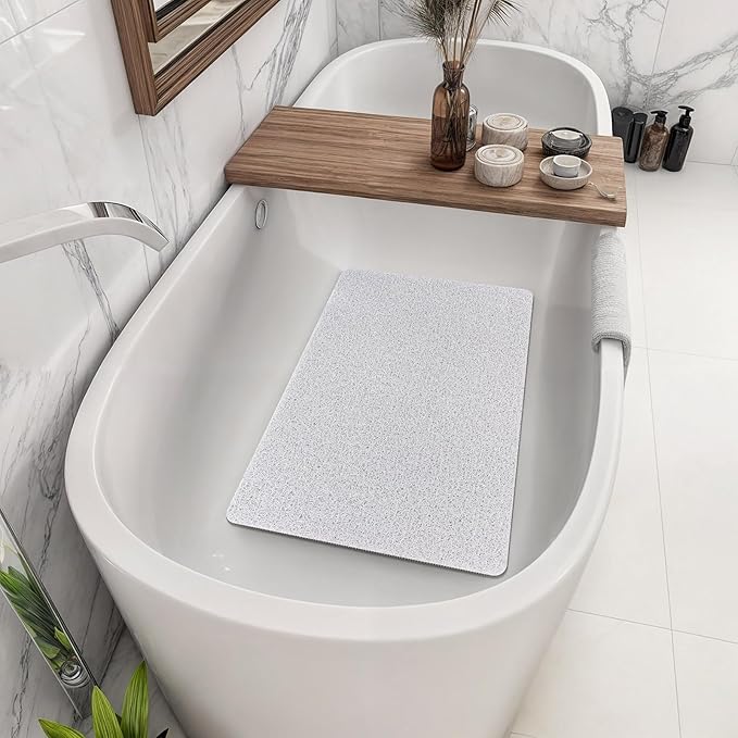 Bathtub Mat Non Slip, 32x20 Inch Shower Mats for Inside Shower, PVC Loofah Bathroom Mat Quick Dry with Drain Hole, Phthalate-Free Bath Mats for Shower Bathroom Tub and Wet Areas (White)