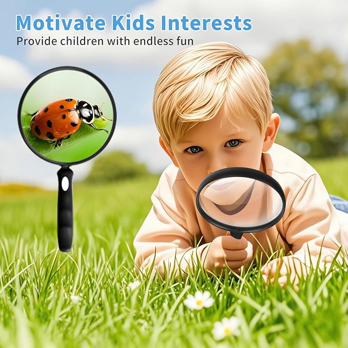 10X Large Magnifying Glass for Reading, Upgraded Handheld Magnifier with 5.12inch Anti-Glare Lens, Non-Slip Handle for Close Work, Seniors Reading, Kids Nature Exploration, Hobby Observation