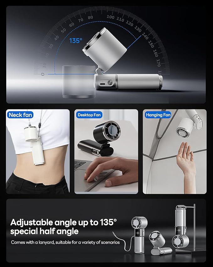 Space Player Portable Handheld Fan, 9000mAh, Turbo Airflow, Cooling Plate | 100 Adjustable Speeds, LED Display, USB-C Rechargeable, 4-in-1 Design for Neck Wear, Desktop, Hanging, Travel and Outdoor Use