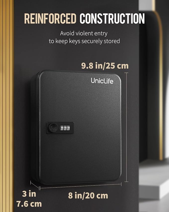 Uniclife 48 Position Key Cabinet with Combination Lock Resettable Black Digital Security Storage Box Steel Key Organizer with Colorful Key Tag Labels Stickers and Hooks