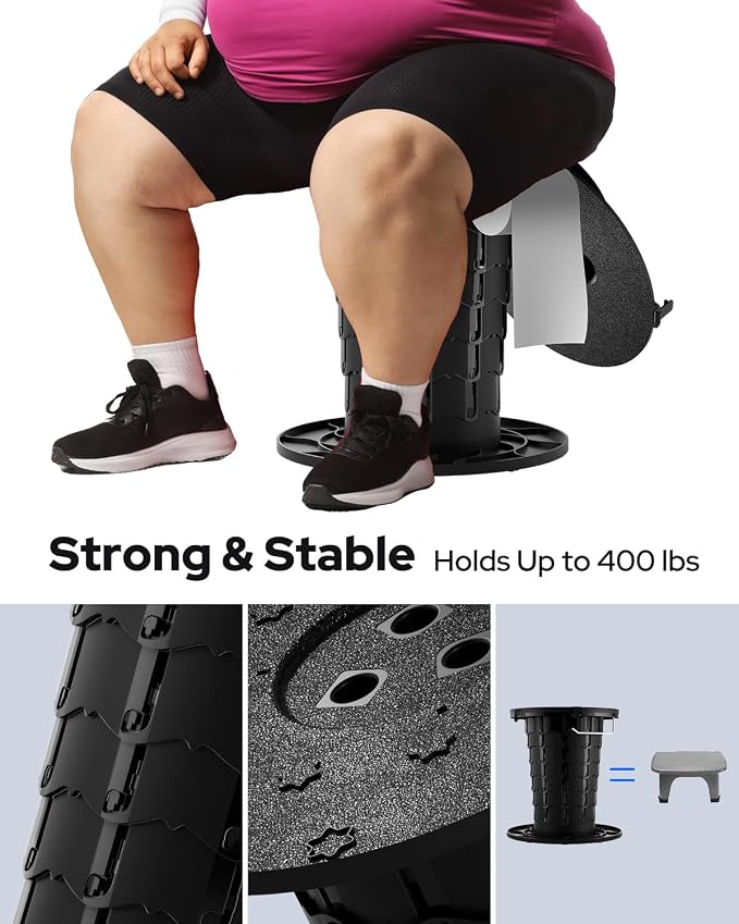 Adjustable Height Portable Toilet with Soft Seat Cushion, Waste Bags & Gel, Camping Toilet for Adults & Kids, Compact Travel Potty for Outdoor, RV, Hiking, Emergency Use