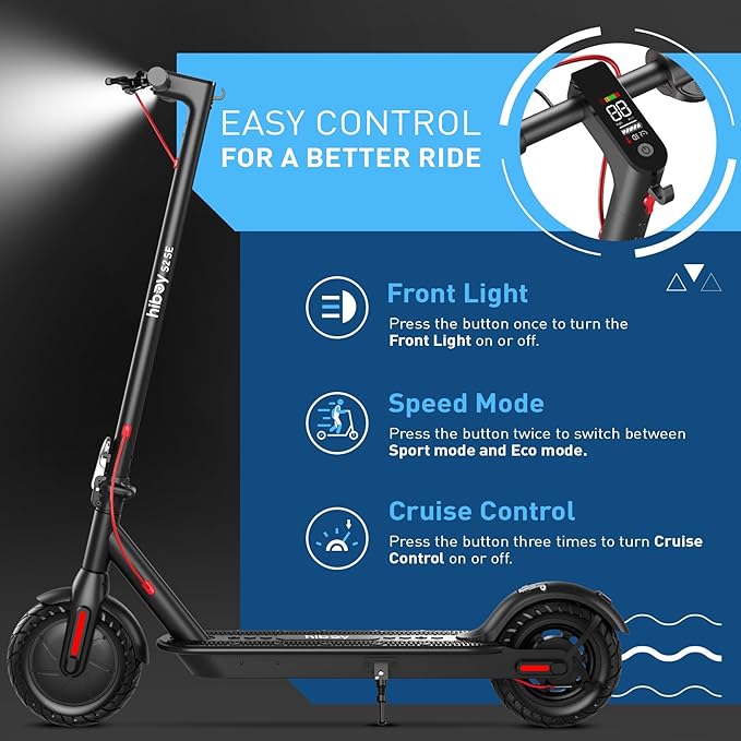 Hiboy Electric Scooter, 430W–750W Motor, 8.5"–10" Tires, 19–25 MPH Top Speed, 17–25 Miles Long Range, Commuter Electric Scooter for Adults with Dual Braking System
