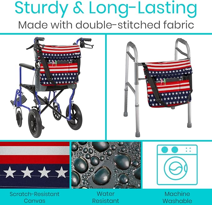 Vive XL Wheelchair Bag - Waterproof, Scratch-Resistant, Double-Stitched, Machine Washable Accessory for Adults, Seniors, 15 Colors - Storage Walker Backpack to Hang on Back of Wheel Chair