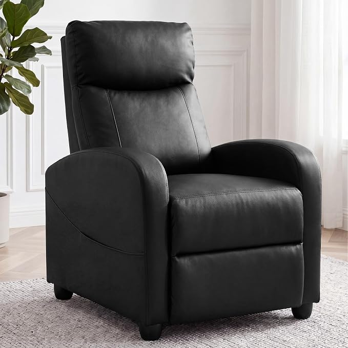 Recliner Chair, Recliner Sofa PU Leather for Adults, Recliners Home Theater Seating with Lumbar Support, Reclining Sofa Chair for Living Room, Black