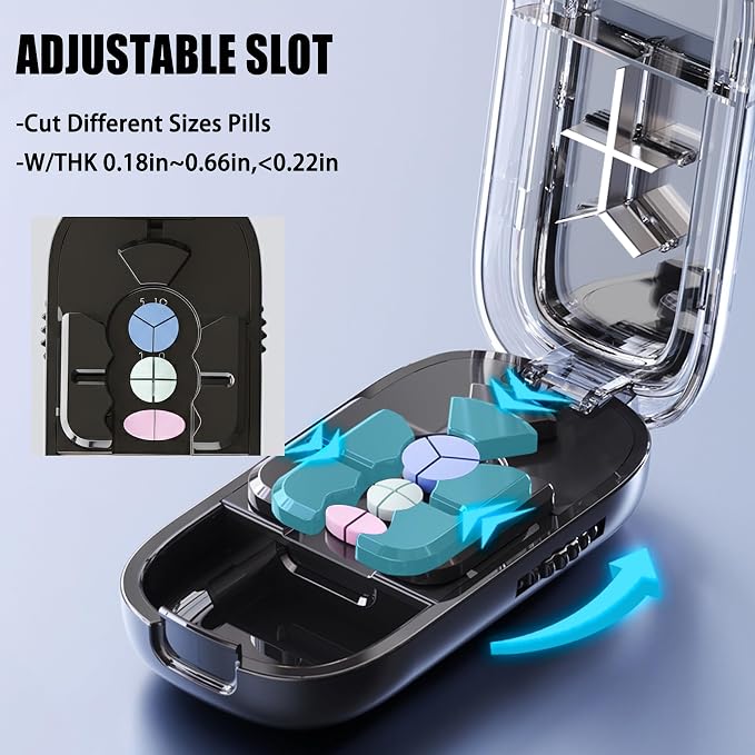 Pill Cutter Splitter for Small and Tiny Pills - 1/2&1/3&1/4Adjustable Pill Splitter with Centering Device for Cutting Multiple Pills, Accurate Alignment and Easy to Use (Beige)