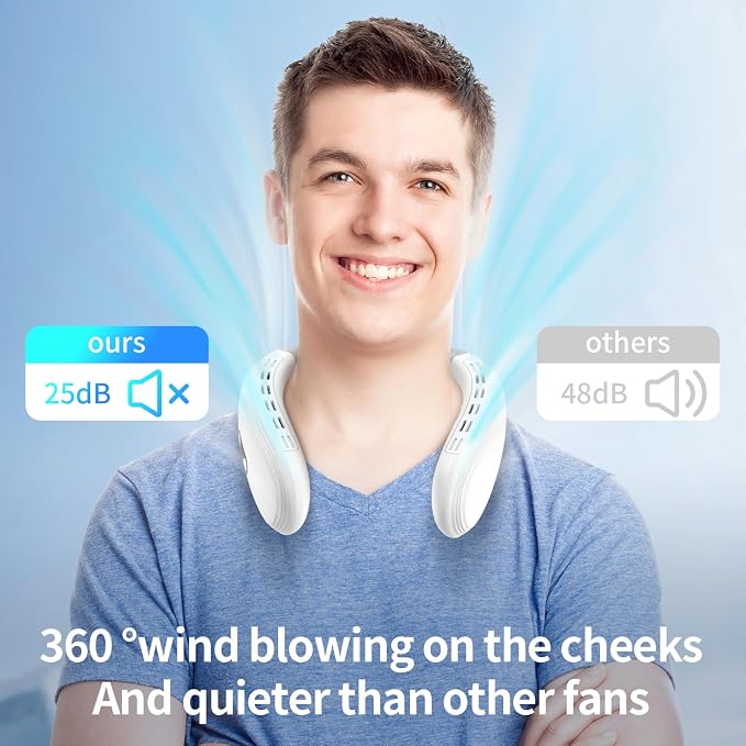 Neck Fan Back-Windy 6000mAh with Cooling Plate Bladeless Portable | Cold Compress Thermo-Electric Cooler Rechargeable Holiday Essentials for Women Men Outdoor Camping Gardening Walking(White)